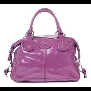 Purple Leather Tote Bag